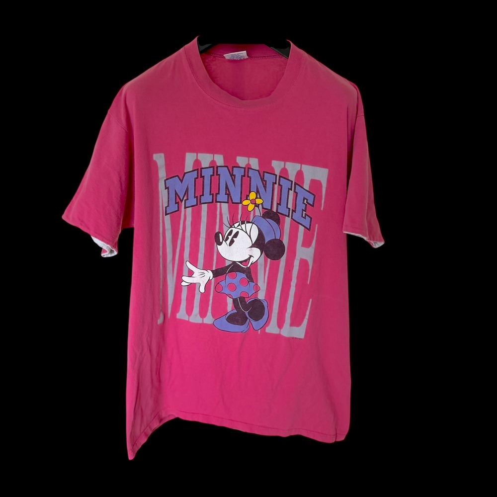 80's Minnie Mouse T-Shirt Pink Cotton XL Disney Distressed Double Sleeve